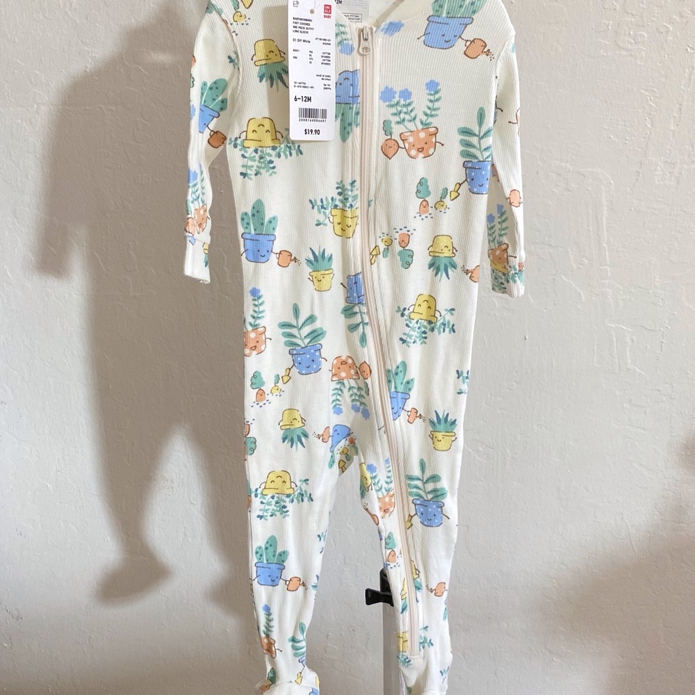 COPY - Uniqlo Baby Potted Plant Print Footed Zip One Piece